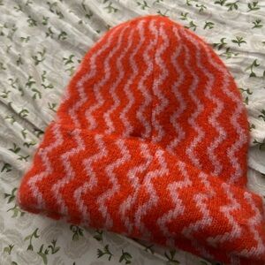 Anthropologie Orange and Pink Zigzag Beanie